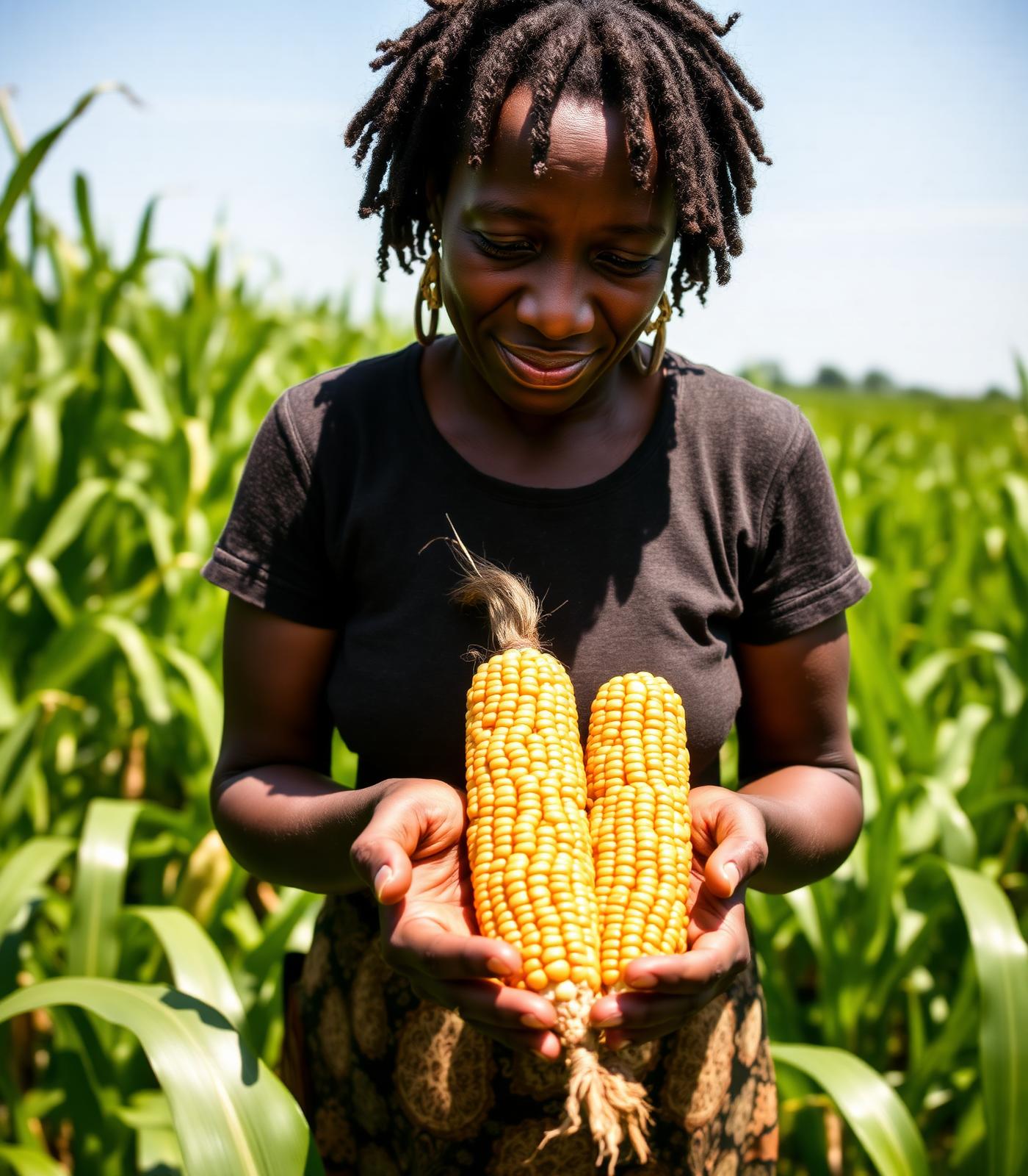 African farmer with fresh corn